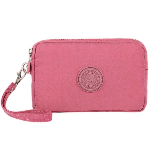 Solid Color Coin Purse Women Small Wallet Wrinkle Fabric Phone Purse 3 Zippers - Picture 15 of 17