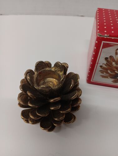 Vintage 1 Brass Pine Cone Candle Stick Holder Holiday Christmas Made In Taiwan - Picture 3 of 11