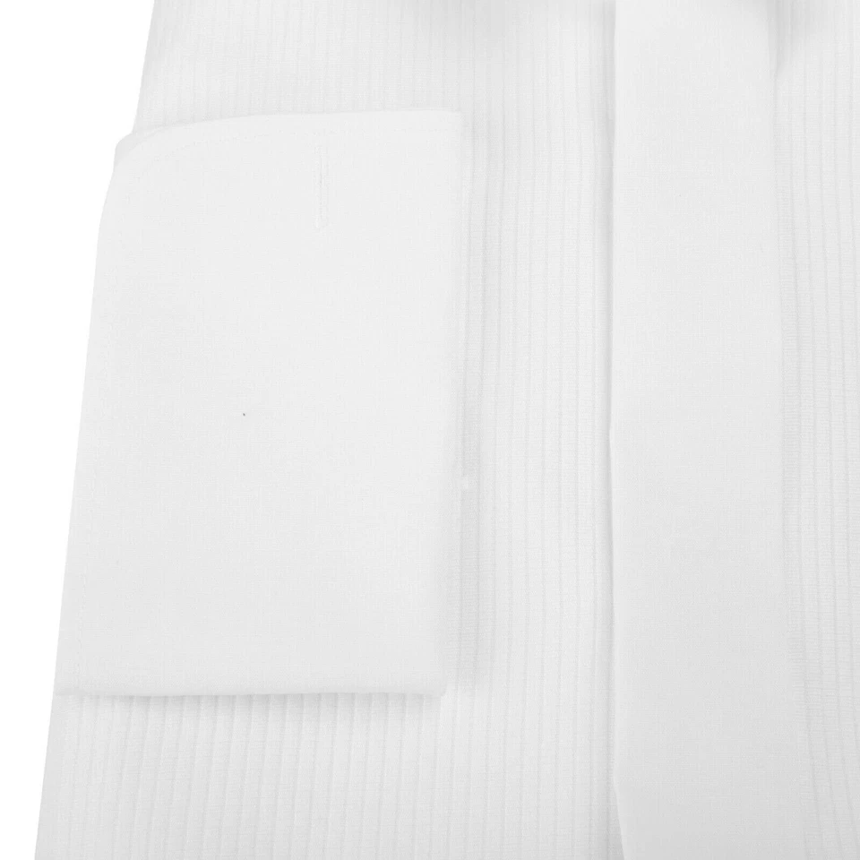 Bianco Plissettato Camicia Regular Doppio Polsino Piega con Libero Arco Cravatta - Immagine 3 di 4