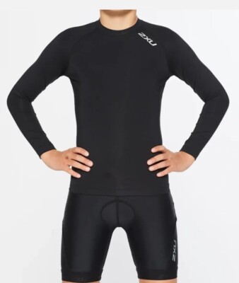NEW in Box 2XU YOUTH COMPRESSION LONG SLEEVE TOP - BLACK/SILVER Size YXL