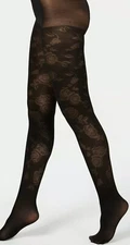 FREE SHIP! INC Jacquard Floral Tights XS/S Black 100-130 Lbs (EE19)