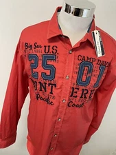 Camp David Shirt Mens Small Button Up Embroidered Red Long Sleeve A4