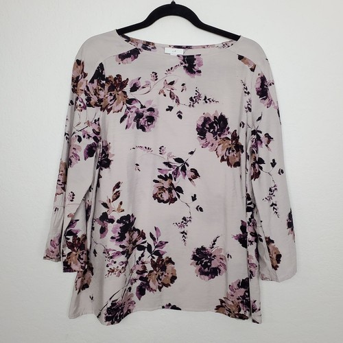 J. Jill Womens Top Size M Floral 3/4 Sleeve Boat Neck Blush Pink