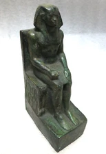 Antique Sitting Khafre Pharaoh Bronze Statue Egyptian