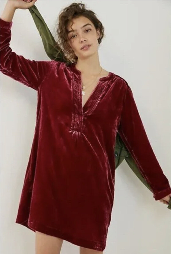 Anthropologie Melody Velvet Cranberry Color Tunic Dress Pockets Sz Sm Euc |  eBay