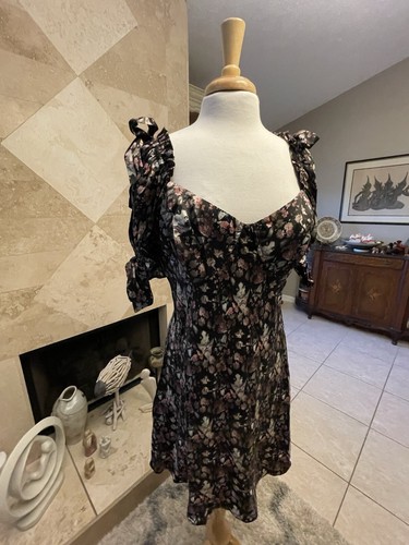 Selkie Tuxedo Mini Poet Slip Dress Puff Bow Sleeve NWT Black Cat New W Tags Silk - Picture 10 of 20