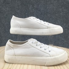 JF Shoes Womens 11 First Timer Casual Platform Low Sneakers White Fabric Lace Up