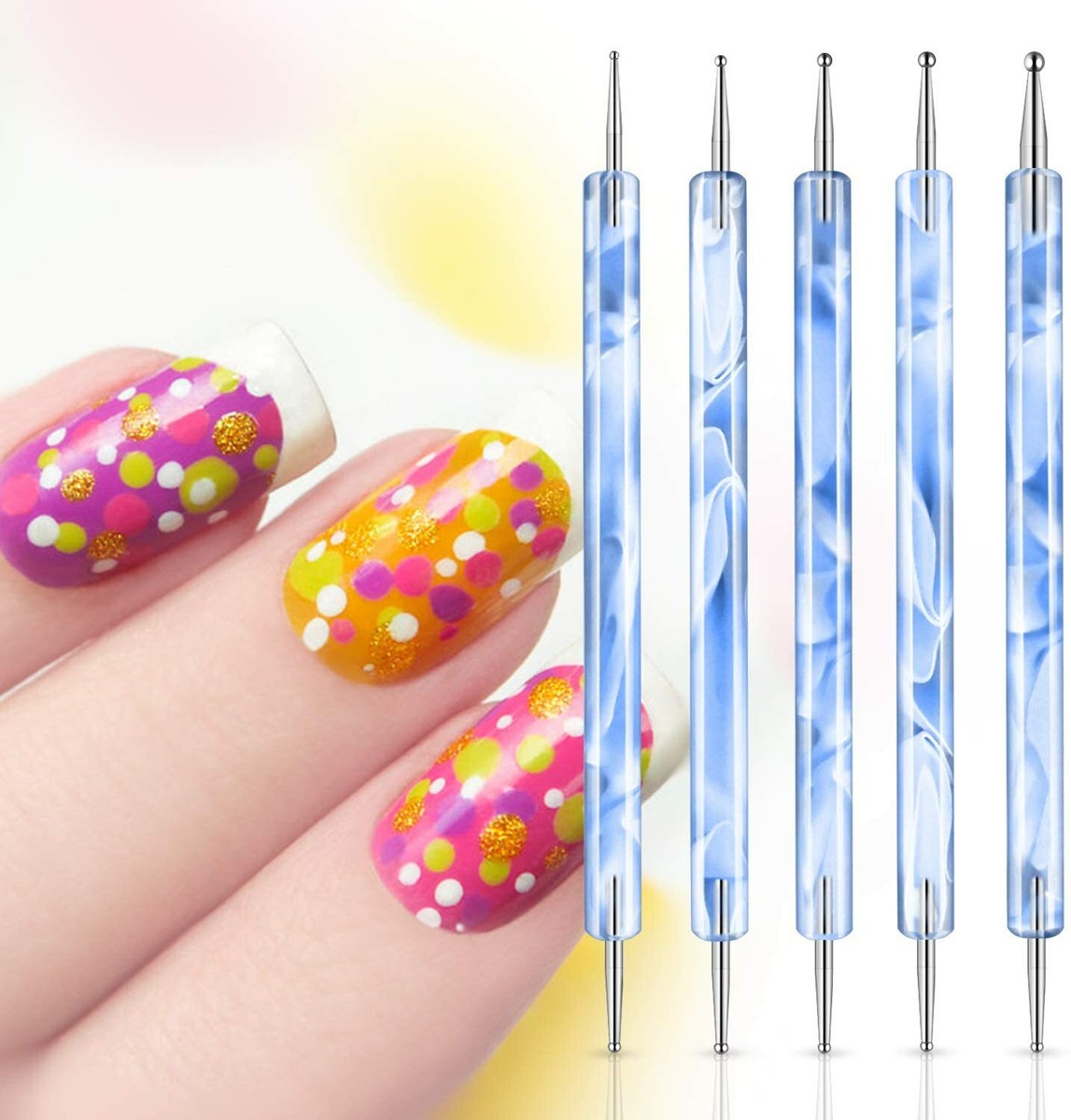 NAIL ART DOTTING TOOL PEN MARBLEIZING PAINT BLUE BEST QUALITY X 2-WAY UK  STOCK