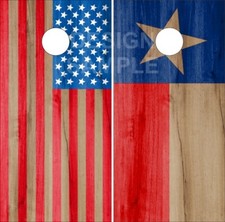 American Texas Flag Natural Wood Cornhole Wrap Bag Toss Skin Decal Sticker