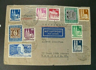 DEUTSCHLAND ,GERMANY , BUND 1949 '' 2V Centenario +Von Stephan + 7V '' Brief an die USA