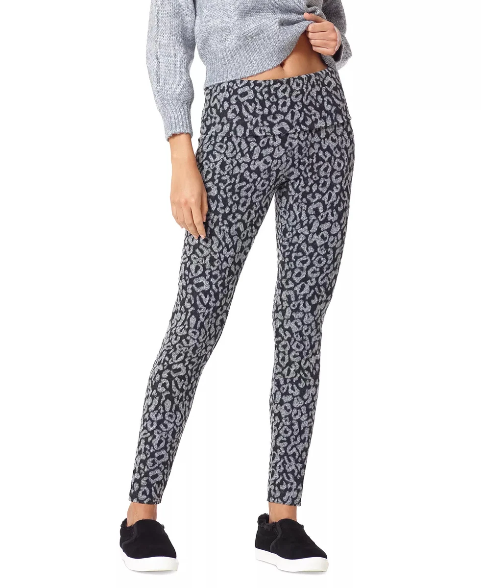 HUE Brushed Leggings Warm & Cozy Curl Waist Black Leopard Print Size XS $40  -NWT