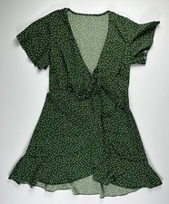 Shein Women’s XS Green Polka Dot Wrap Dress Flutter Sleeve