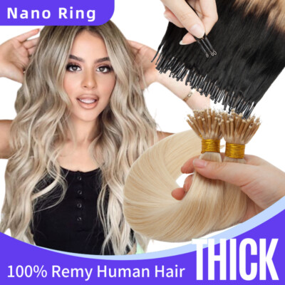 8A Thick Nano Micro Ring Loop Remy Human Hair Extensions I Tip Beads Balayage US