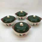 Set 4 Vtg Stangl Pottery Thistle Lug Handle Soup/Individual Casserole With Lid