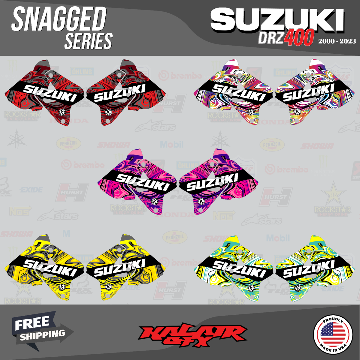 s*9様 定価24800円！廃盤 アングラーズデザイン アルティメイト レインジ Suzuki DRZ400 SM S E Shroud Tank Graphics 2000-2024 Snagged Series