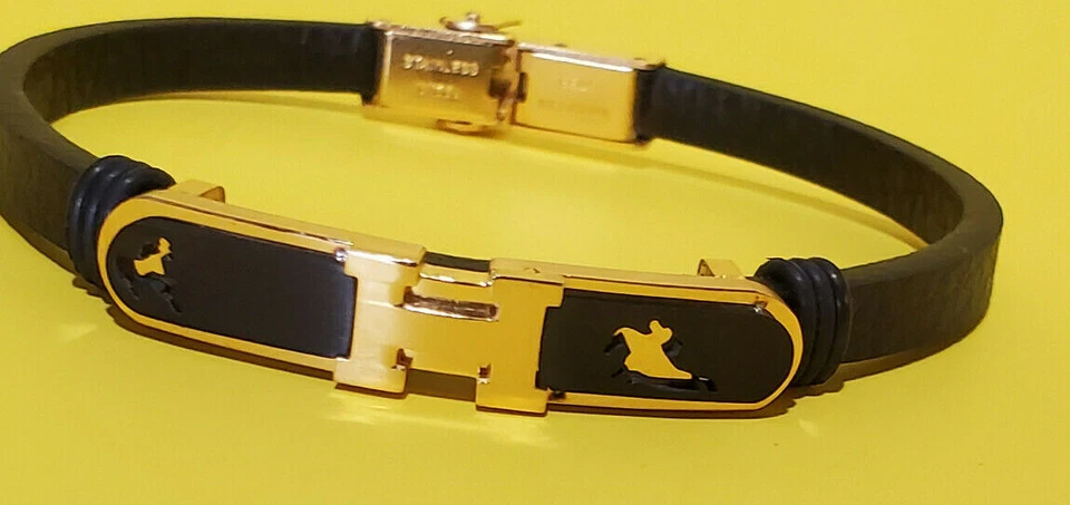 Brazalete brazalete brazalete de cuero trenzado con placa de acero para hombre y mujer Foto 4 de 4