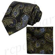 New Brand Q Men Micro Fiber Neck Tie  Hankie Set Paisley yellow formal wedding