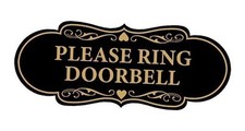 Designer Please Ring Doorbell Sign 2 x 5" - Small 1 Pack Black Gold