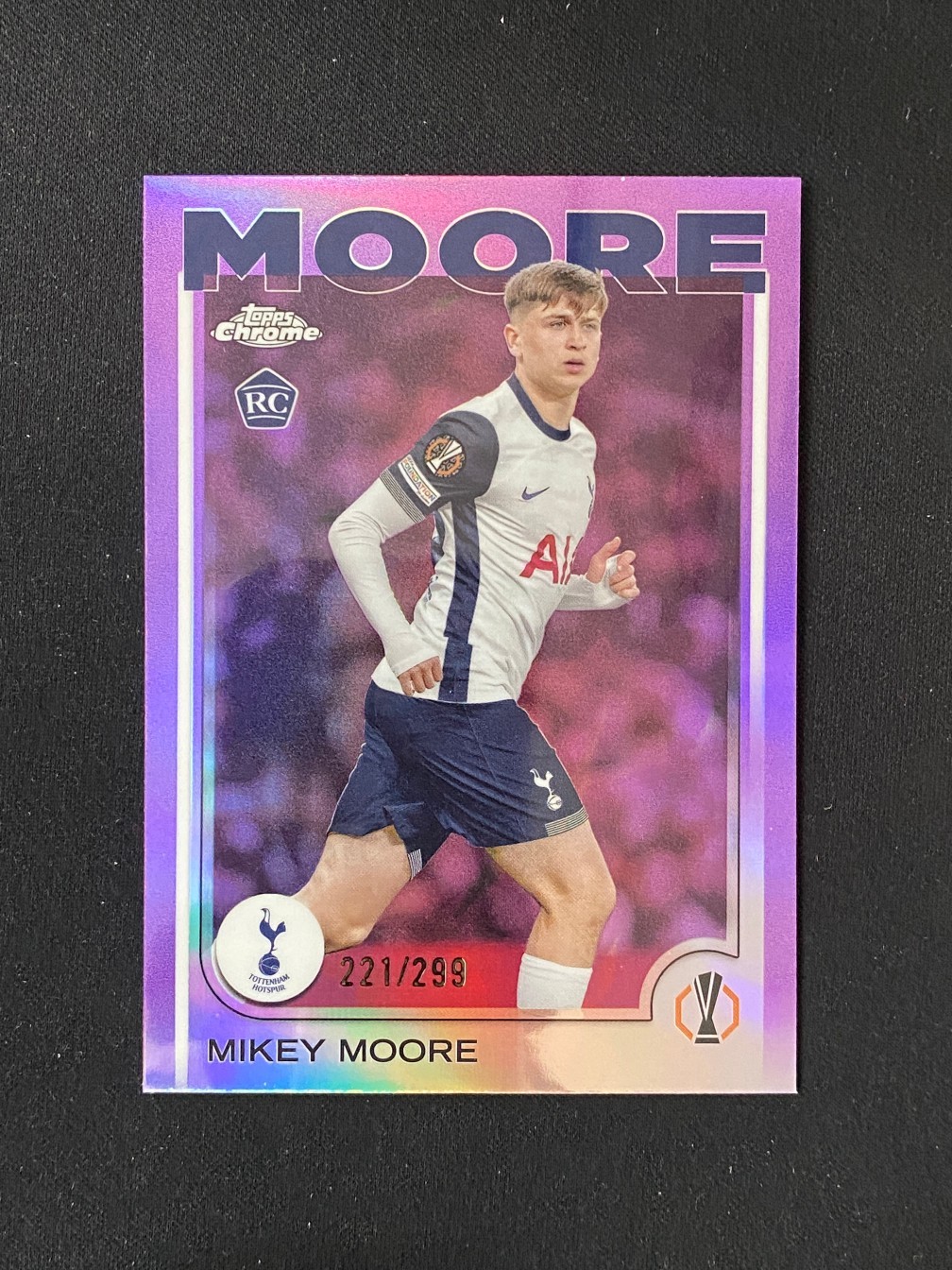 Mikey Moore 2024-25 Topps Chrome UEFA Violet Refractor 221/299 RC #199
