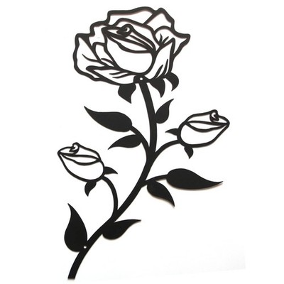 ESTART Black Metal Rose Flower Wall Decor for 15''L x 9''W, 1 Piece