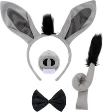 4 Pack Donkey Costume Set Donkey Ears Headband Nose Tail Bowtie Headwear Adult W