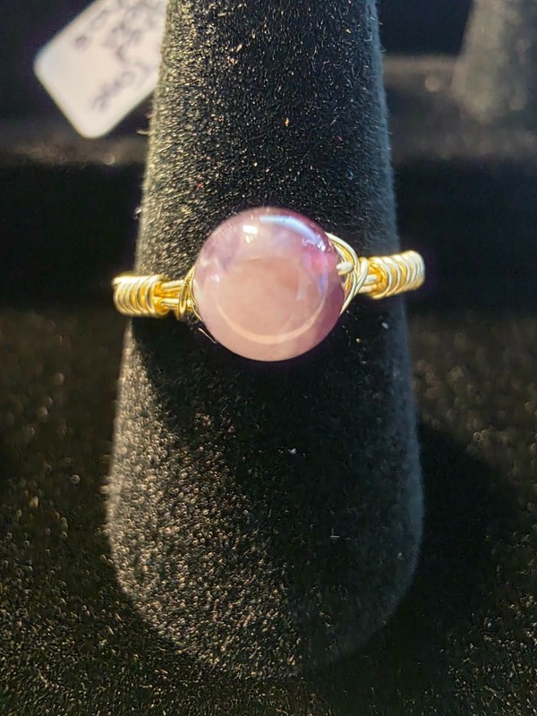 Handmade size 7 wire-wrapped Amethyst rings with Gold-Colored Plated Wire