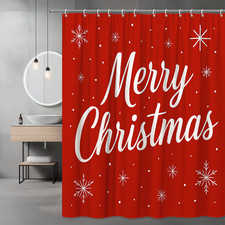 Merry Christmas Shower Curtain - Festive Red with Snowflakes