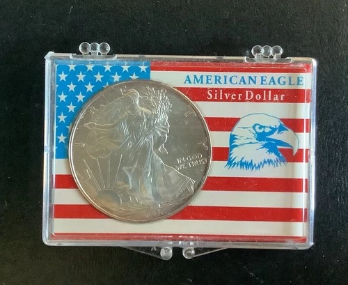 1996 $1 American Silver Eagle 1oz .999 Fine Silver In Plastic ,Some Toning