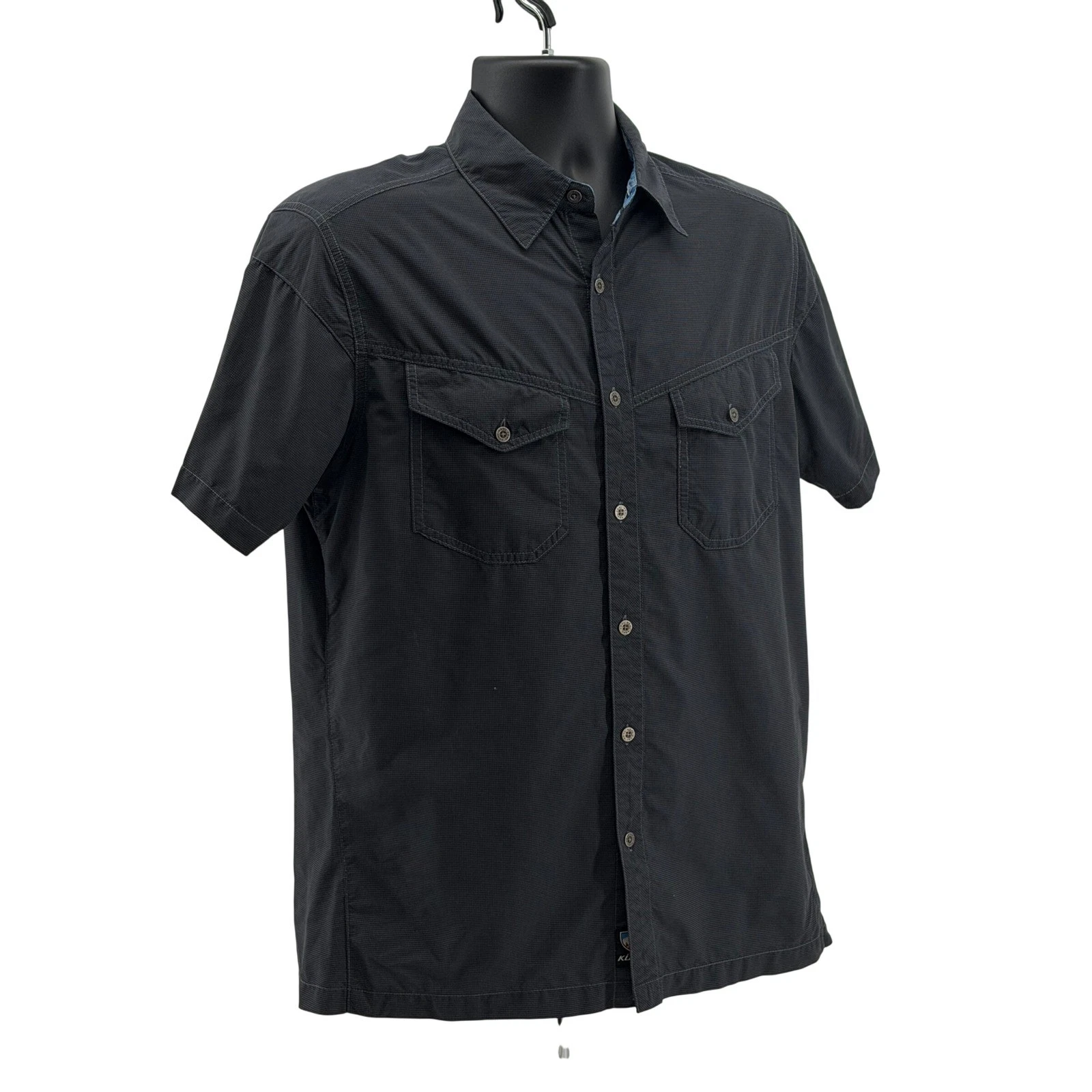 Kuhl Button Down Shirt Mens S Black Short Sleeve Micro Check Hiking Outdoor