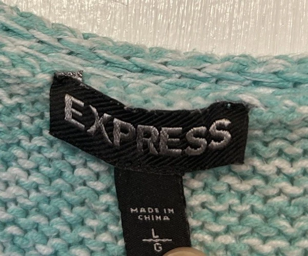 Express Teal Chunky Cable Knit V-Neck Tunic Sweater Womens Size Large 3/4 Sleeve - Image 2 of 4