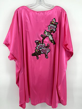 Kimono One Size Hot Pink Short Silky Bird Applique Back Boho Artsy NWT