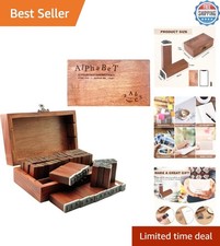 70-Piece Alphabet  Number Stamp Set in Vintage Wooden Box for Crafting Bliss