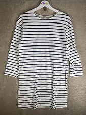 Uniqlo T-Shirt Dress Size XS Womens White Black Striped Long Sleeve Crew Neck
