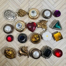 Assorted Vintage Multicolor Mixed Media Round Button Covers Lot of 20