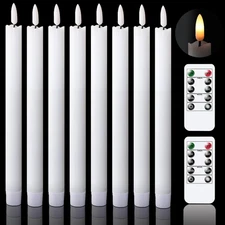 Genswin Flameless Flickering Taper Candles with 2 Remote Controls and Timer, Rea