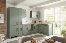 L Küche Einbauküche Winkelküche Landhaus Leerblock Grün Anton 310 cm Respekta