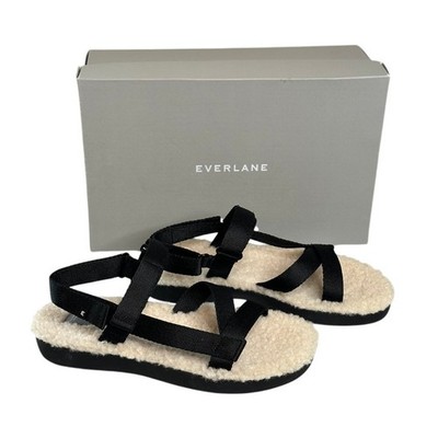 Everlane NIB The ReNew Teddy Sport Sandal Black Sherpa Womens Size 8 Sustainable