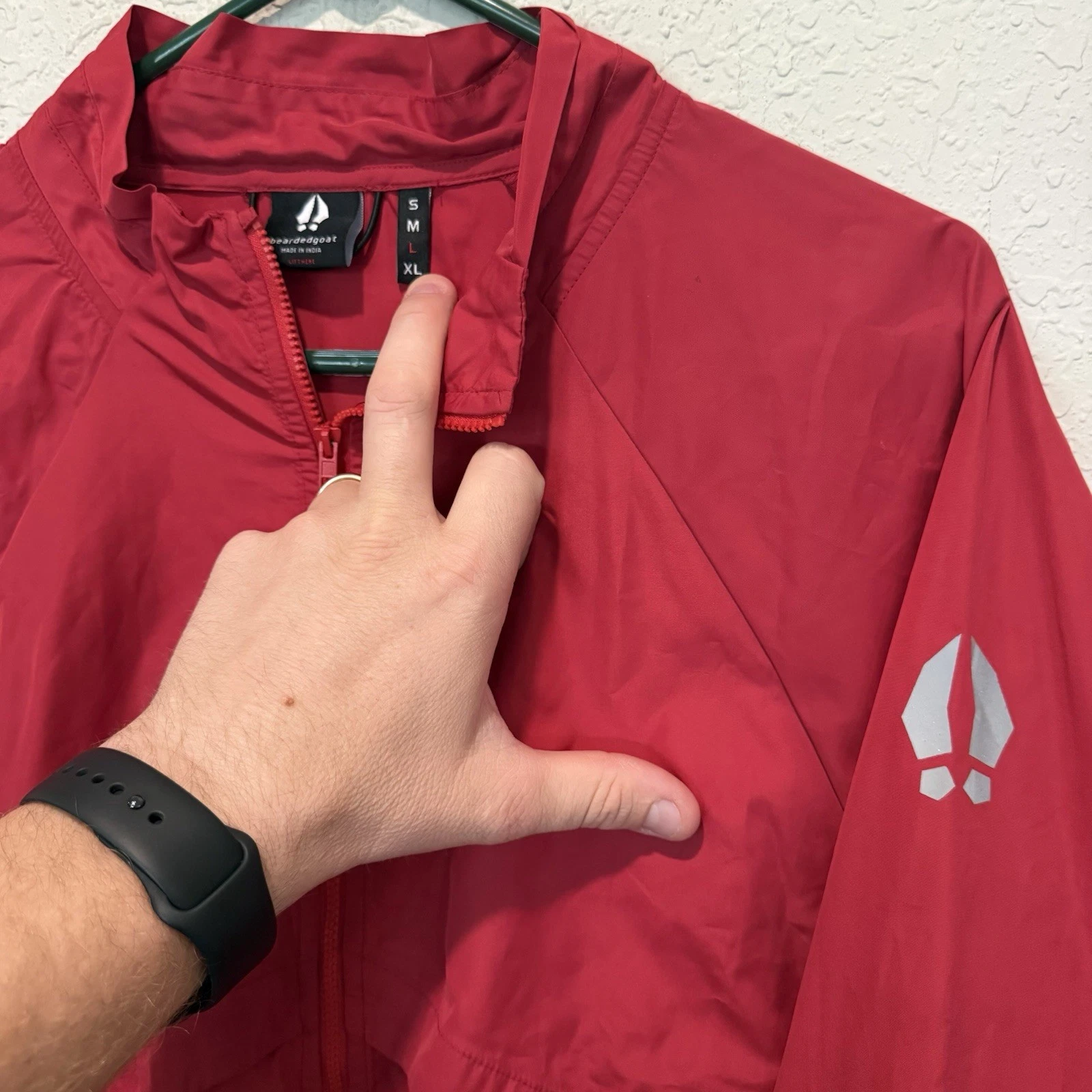 Bearded Goat Mens Designer Jacket Red Pockets Full Zip Windbreaker Size Large image 6