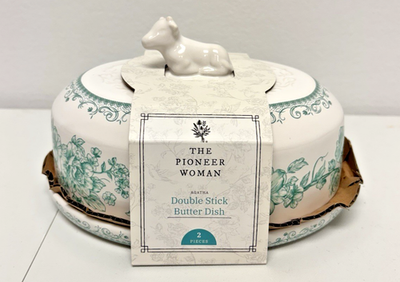 #ad #ad Pioneer Woman Agatha Cow Double Stick Butter Dish Floral Green White Stoneware $29.95