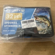 32pc Fishing Spinner Lures Set Tackle Box Trout Bass Salmon Spoon Baits Kit NEW