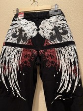 Southpole Wide-Leg Denim Jeans Blue Hip Hop Style printed wing" and fleur-de-lis