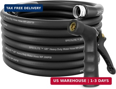 SPECILITE 5/8'' Hot/Cold Garden Hose 50 ft with Industrial High Pressure Nozzle,