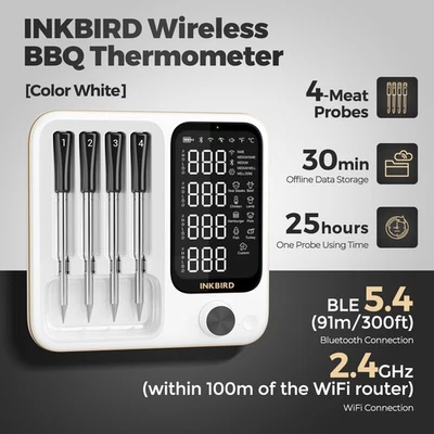 INKBIRD WiFi Bluetooth BBQ Thermometer INT-14-BW Waterproof Meat Grill Oven CF