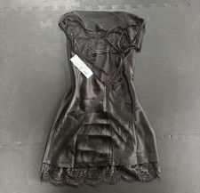 Out From Under Satin Lace Trim Mini Slip Dress Black XS NWT Y2K Urban Outfitters