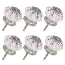 6 Packs Ceramic Knobs, Pumpkin Ceramic Drawer Knobs, Pink Willow Leaf