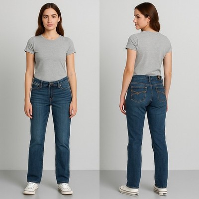 Aura Riders by Lee Womens Jeans 8 Average Mid Rise Straight Leg Embellished