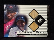 KEN GRIFFEY JR. SAMMY SOSA 2000 SPX WINNING MATERIALS GAME USED BAT CARD #KG-SS