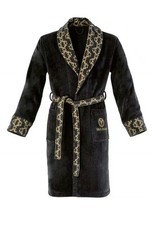 CARLO COLUCCI Herrenbademantel,Kurzform, Gürtel, goldene Velours-Jacquard