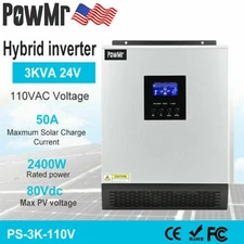 2400W Hybrid Solar Inverter DC 24V to AC 110V Built-in 50A PWM Solar Controller