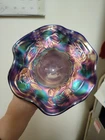 Antique Carnival Glass Fenton Wreath Of Roses Stunning Cobalt Blue Compote